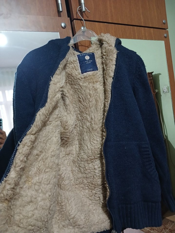 Erkek Mavi Triko Hırka, Uzun Kollu, Dar Kesim - Görsel 2