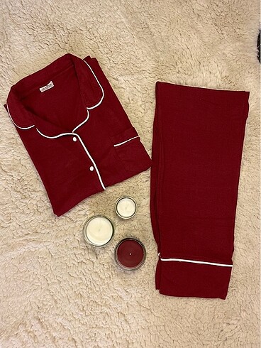 Bordo Önden Düğmeli Penye Pijama Takımı