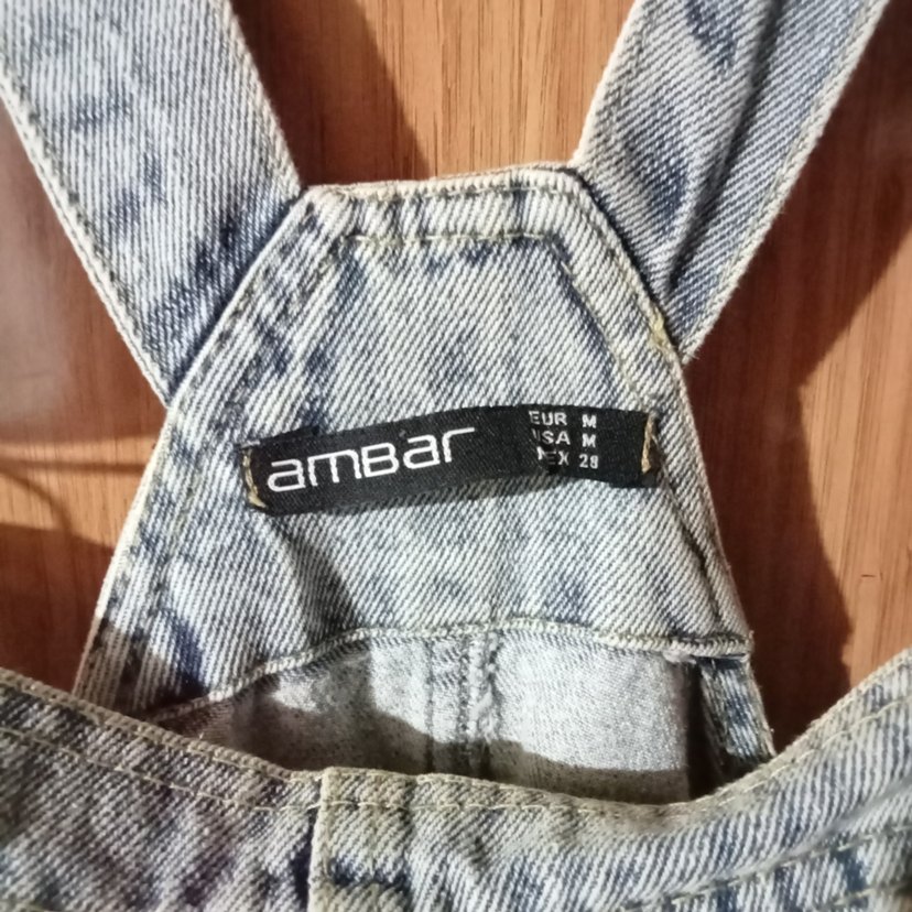 Kadın Gri Denim Kısa Askılı Tulum - Görsel 2