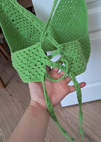 38 Beden yeşil Renk Bohem Yeşil Örgü Mini Bralet