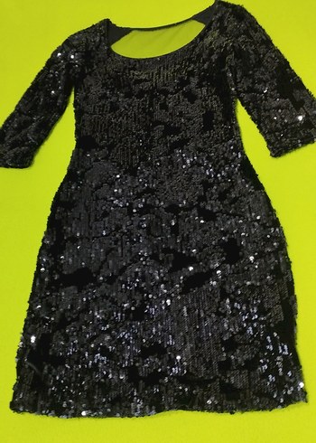 Siyah Payetli Midi Kadın Abiye Elbise - Görsel 3