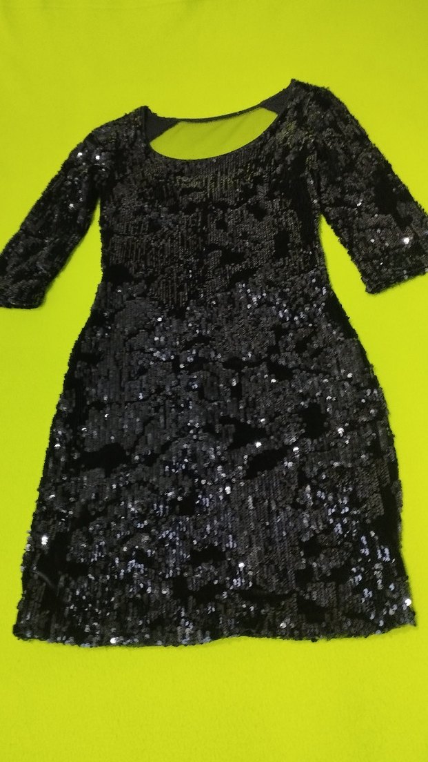 Siyah Payetli Midi Kadın Abiye Elbise - Görsel 3