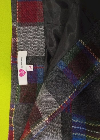 Gri Kareli Çok renkli kısa kaşe etek - Görsel 2