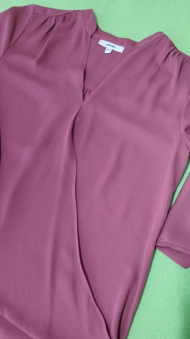 Bordo V Yaka Uzun Kollu Salaş Bluz - Görsel 2