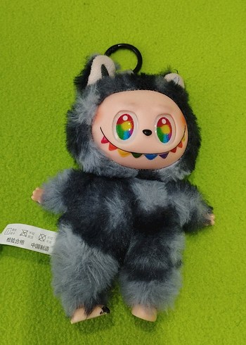 Renkli Gözlü Gri Peluş Labubu Anahtarlık - Görsel 3