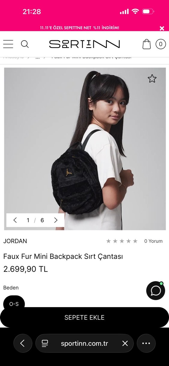 Jordan Siyah Kürklü Mini Sırt Çantası - Görsel 2