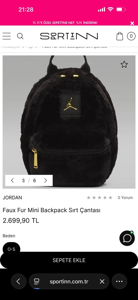 Jordan Siyah Kürklü Mini Sırt Çantası - Görsel 3