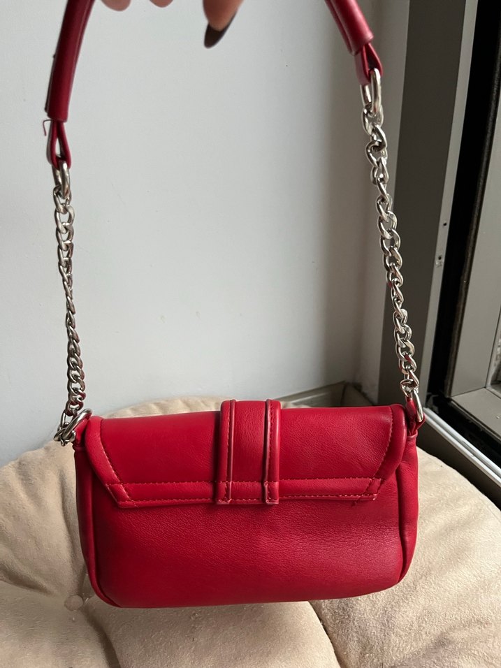 Kırmızı Deri Tokalı Kadın El Çantası - Görsel 4