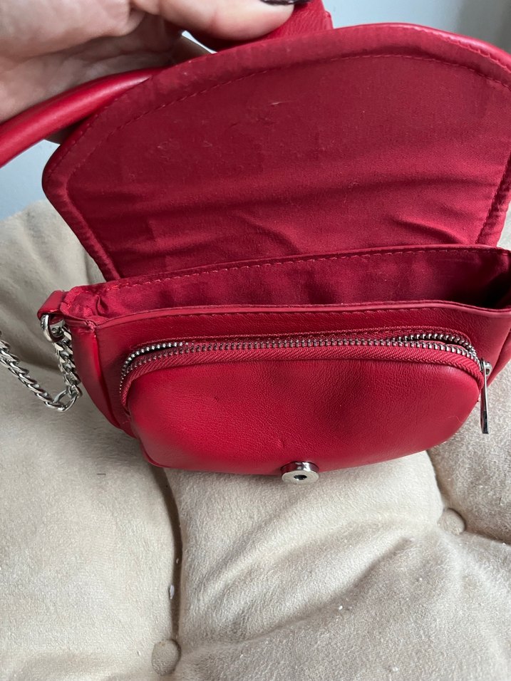 Kırmızı Deri Tokalı Kadın El Çantası - Görsel 3