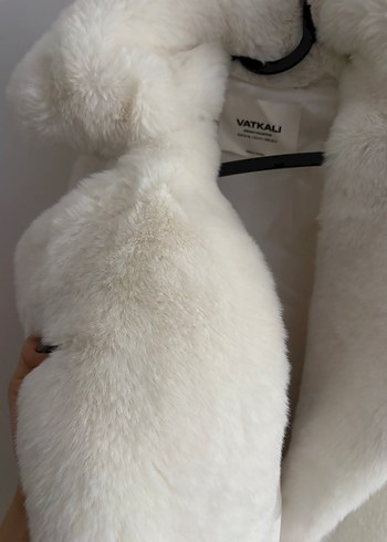 Beyaz Suni Kürk Midi Ceket - Görsel 3