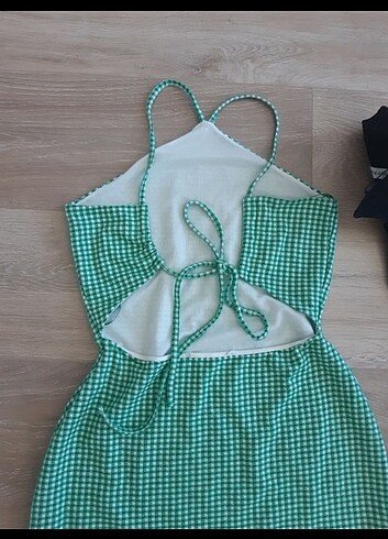 s Beden yeşil Renk Y2k Retro Sırt Dekolteli Mini Elbise