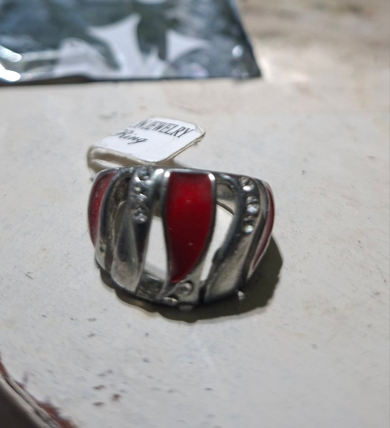 Kırmızı Boncuk Detaylı Vintage Kadın Yüzük - Görsel 2