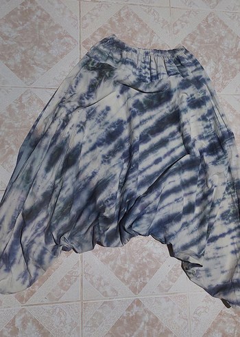 Gri Batik Desenli Bohem Salaş Şalvar