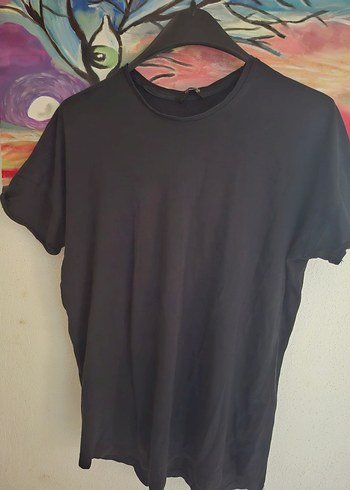 Pull and Bear Siyah Basic Bisiklet Yaka Tisort