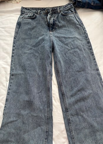 Gri Mavi Kadın Denim Bol Kesim Pantolon