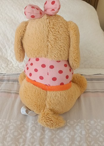 Pembe Fiyonklu Kahverengi Peluş Köpek Oyuncak - Görsel 4