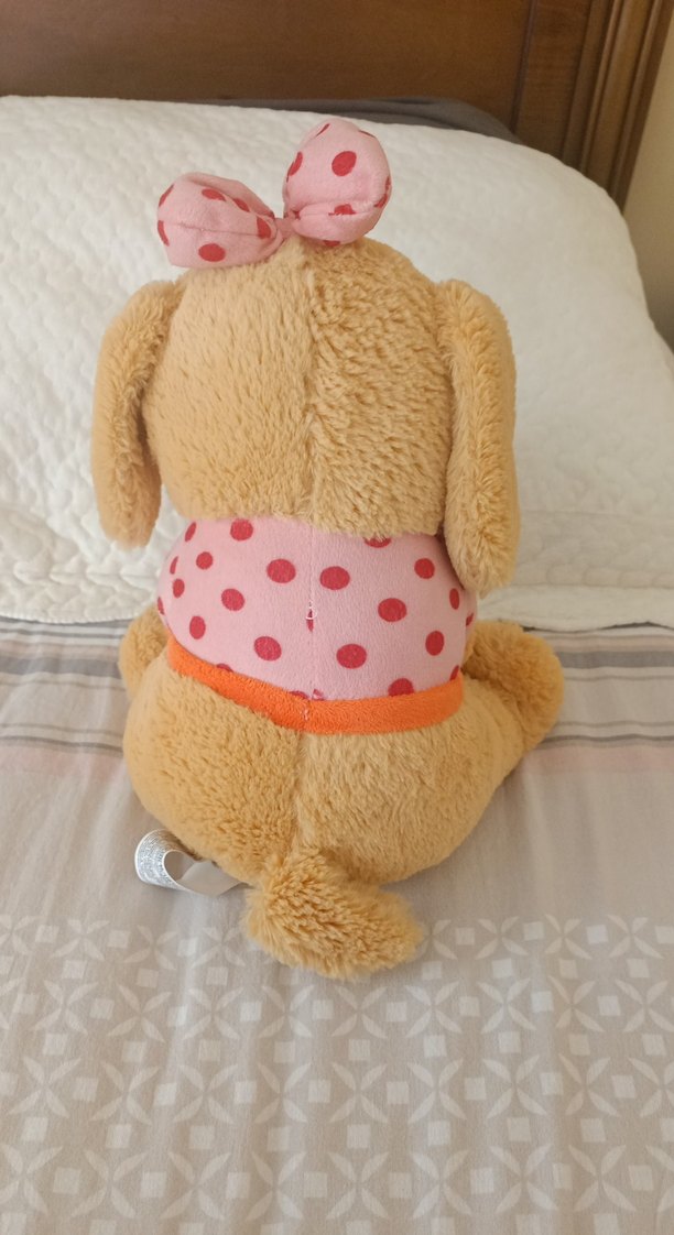 Pembe Fiyonklu Kahverengi Peluş Köpek Oyuncak - Görsel 4