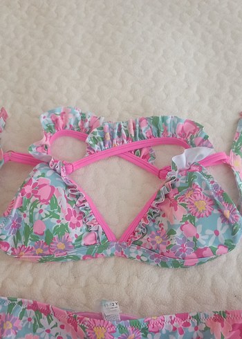 Penti Çiçek Desenli Pembe İnce Askılı Kız Bikini