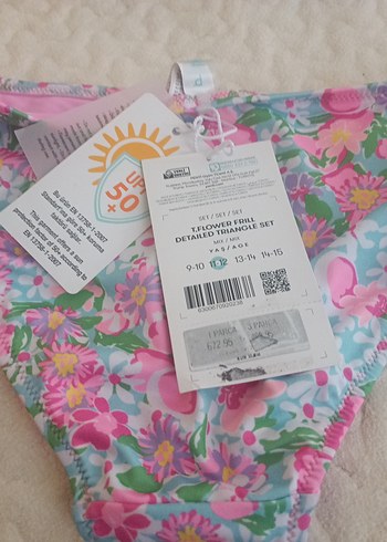 Çiçek Desenli Pembe İnce Askılı Kız Bikini - Görsel 5