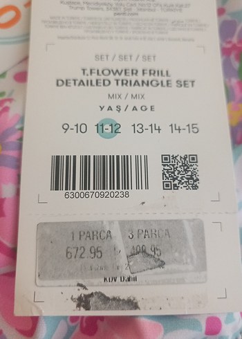 Çiçek Desenli Pembe İnce Askılı Kız Bikini - Görsel 6