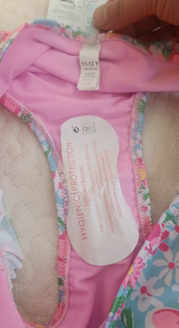 Çiçek Desenli Pembe İnce Askılı Kız Bikini - Görsel 4