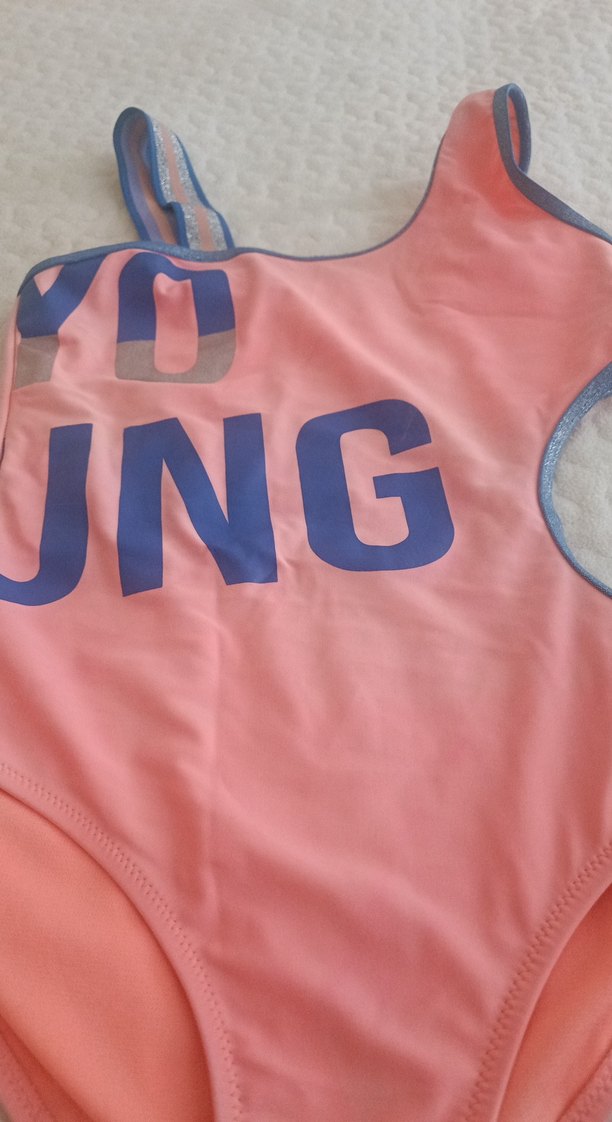 Pembe Baskılı Askılı Kız Mayo - Görsel 2