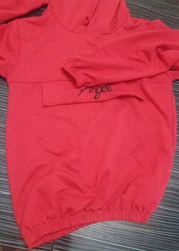 Kız erkek Çocuk Kırmızı Kapüşonlu Sweatshirt