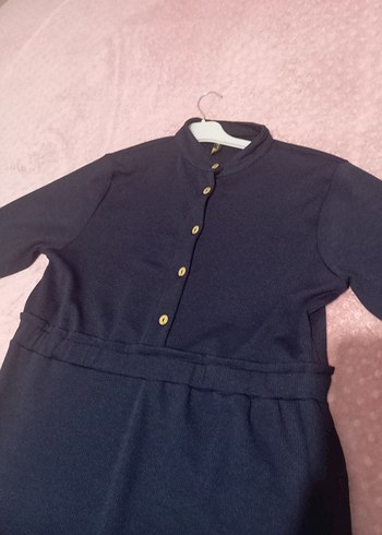 Düğmeli Lacivert Uzun Kollu elbise - Görsel 5