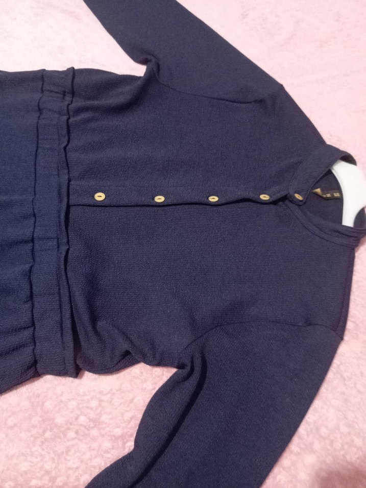 Düğmeli Lacivert Uzun Kollu elbise - Görsel 2