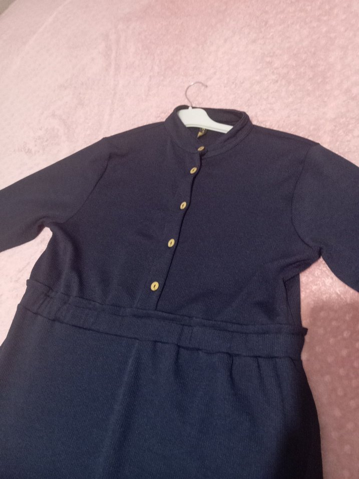 Düğmeli Lacivert Uzun Kollu elbise - Görsel 5