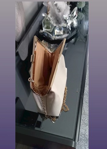 Aeropostale Zincir Detaylı krem Deri Kadın Clutch Çanta
