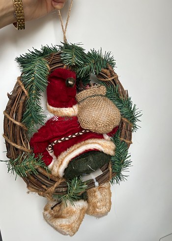 Renkli Noel Baba figürü ve çelenk kapı süsü - Görsel 2