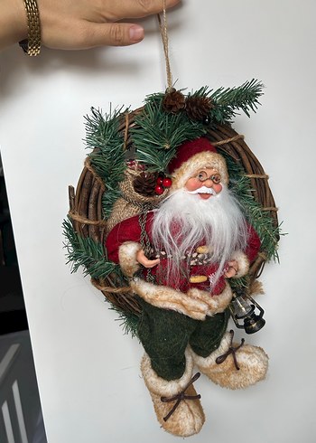 Renkli Noel Baba figürü ve çelenk kapı süsü - Görsel 3