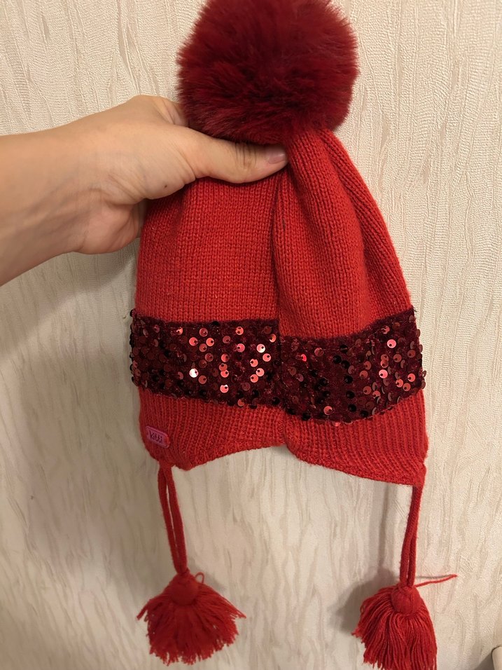 Kırmızı Ponponlu Örgü çocuk Bere - Görsel 2