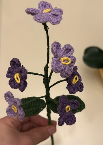 El Örgüsü Mor Çiçekli Dekoratif Dal - Görsel 2