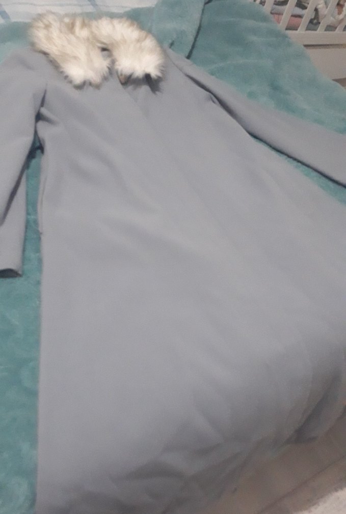 buz mavisi Kadın Midi Kürk Detaylı Kışlık kaşe  manto - Görsel 4