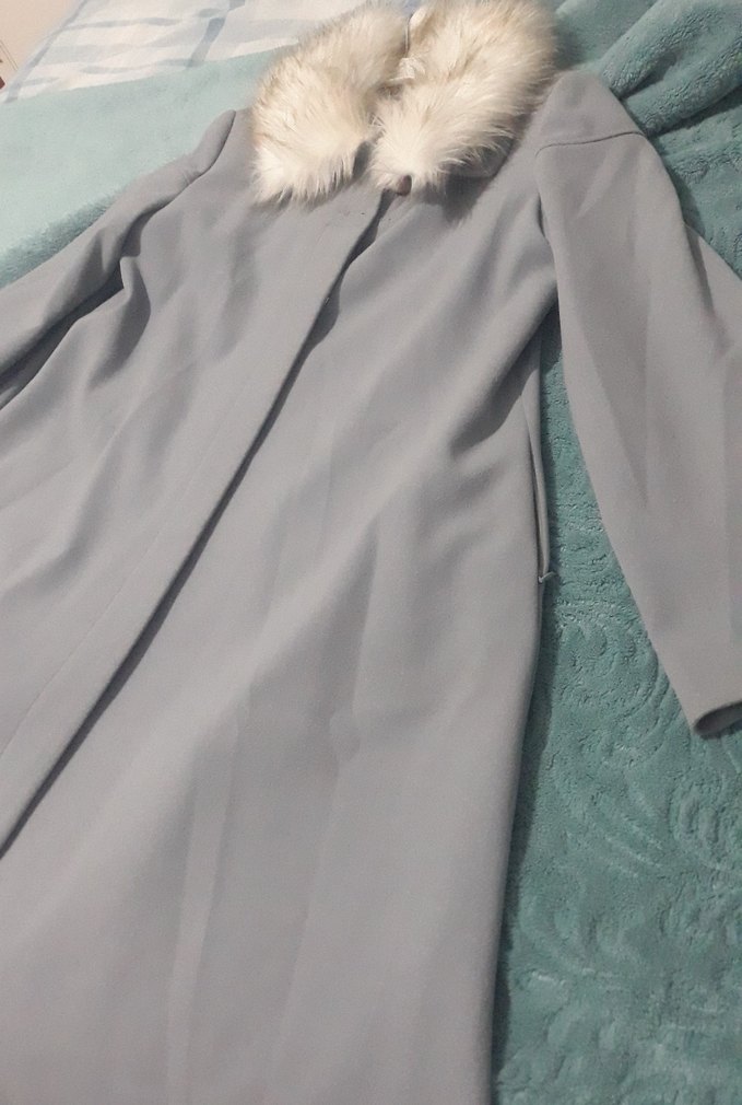 buz mavisi Kadın Midi Kürk Detaylı Kışlık kaşe  manto - Görsel 5