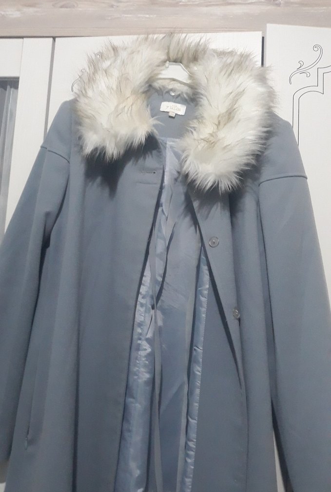 buz mavisi Kadın Midi Kürk Detaylı Kışlık kaşe  manto - Görsel 2