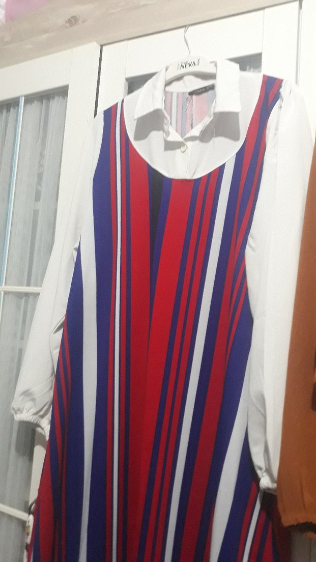 Çok Renkli Çizgili a kesim rahat elbise - Görsel 3