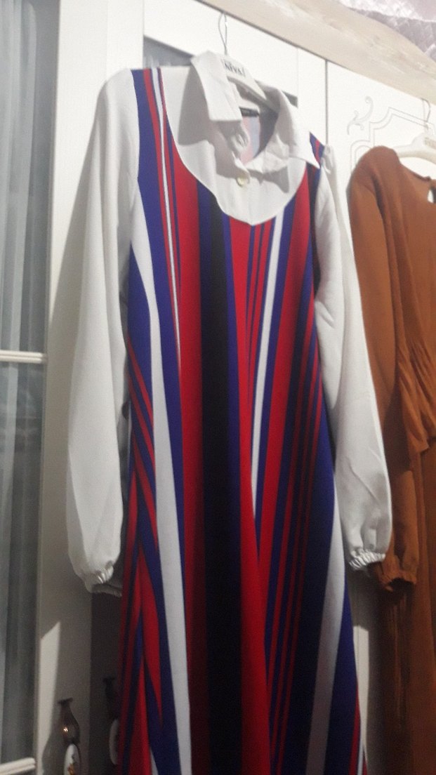 Çok Renkli Çizgili a kesim rahat elbise - Görsel 2