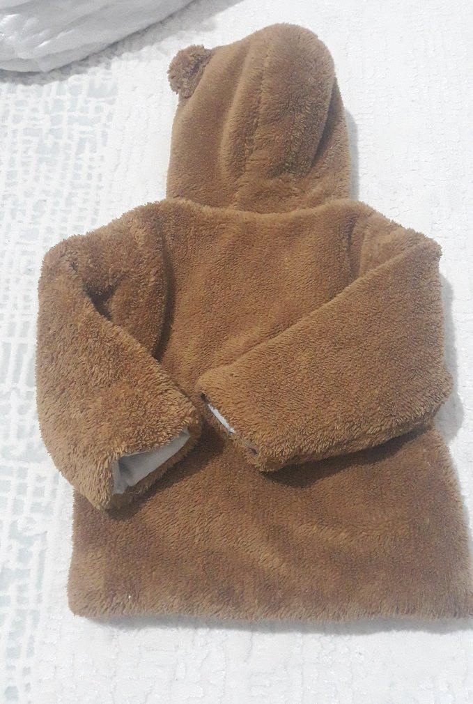 Düğmeli Kahverengi Erkek Çocuk Peluş Kaban - Görsel 5