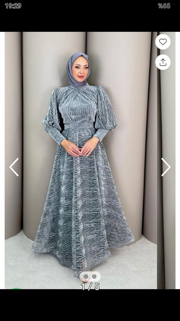 Lacivert Uzun Kollu Drapeli Abiye Elbise - Görsel 4