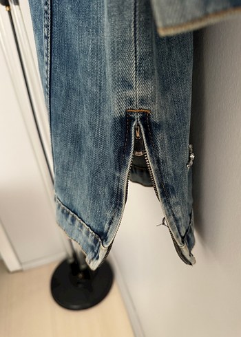 Taş detaylı Mavi Uzun Denim Ceket - Görsel 6