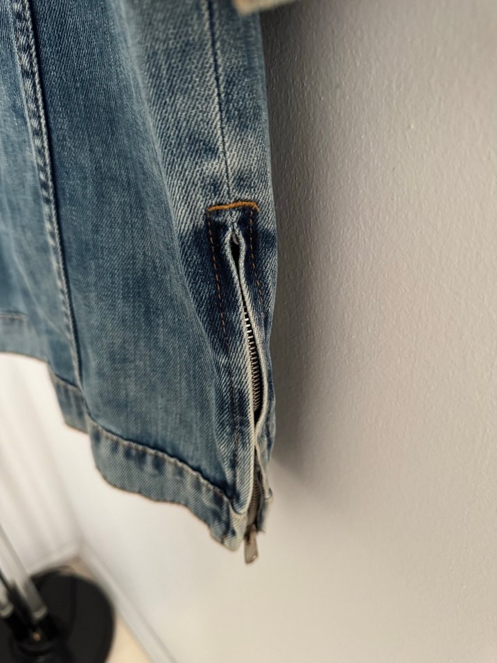 Taş detaylı Mavi Uzun Denim Ceket - Görsel 5