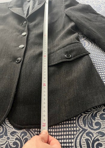 Gri Düğmeli Kadın Keten Blazer Ceket - Görsel 4