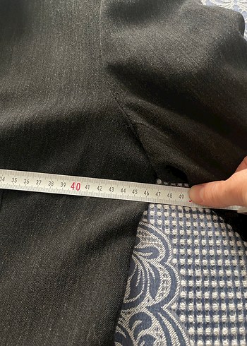 Gri Düğmeli Kadın Keten Blazer Ceket - Görsel 5