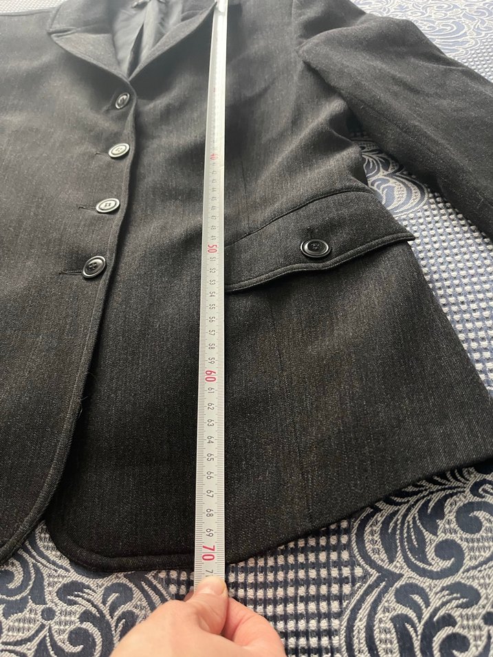 Gri Düğmeli Kadın Keten Blazer Ceket - Görsel 4