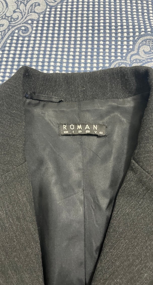 Gri Düğmeli Kadın Keten Blazer Ceket - Görsel 3