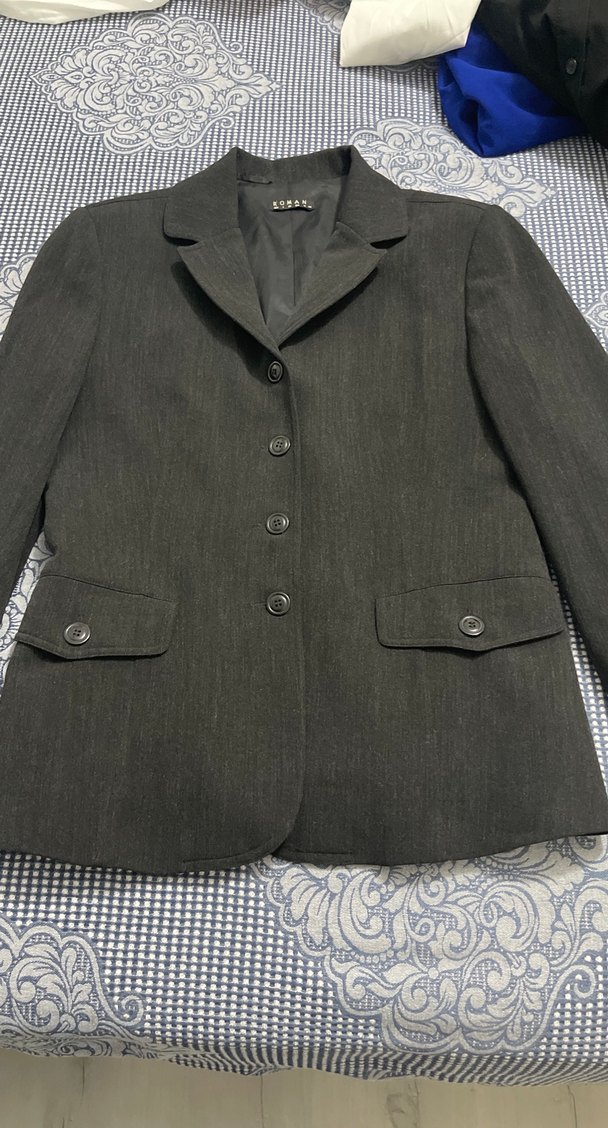 Gri Düğmeli Kadın Keten Blazer Ceket - Görsel 2