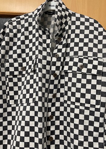 Düğmeli Siyah Beyaz Kareli Rahat Kadın Gömlek - Görsel 2
